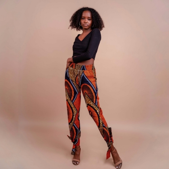 African Ankara Print Jogger Pants | High Waist Pants | Jogger Pants| Tie-hem - Picture 4 of 6